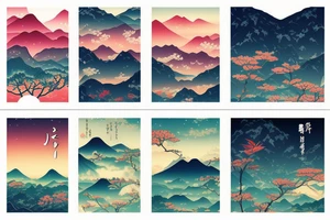 Japanese colourful landscape. tattoo idea