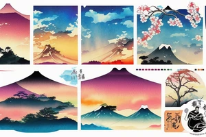 Japanese colourful landscape. tattoo idea