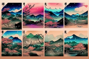 Japanese colourful landscape. tattoo idea