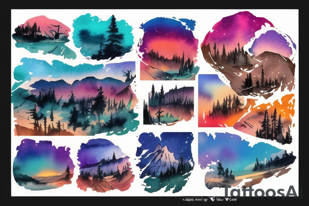 colourful landscape. tattoo idea