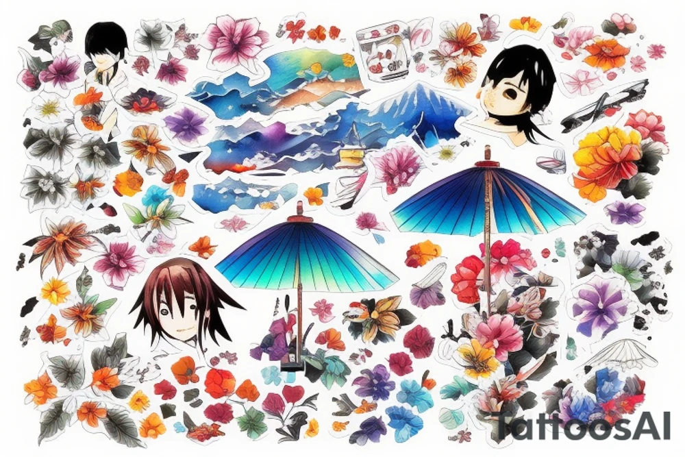 colourful Japan street tattoo idea