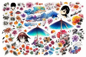 colourful Japan street tattoo idea
