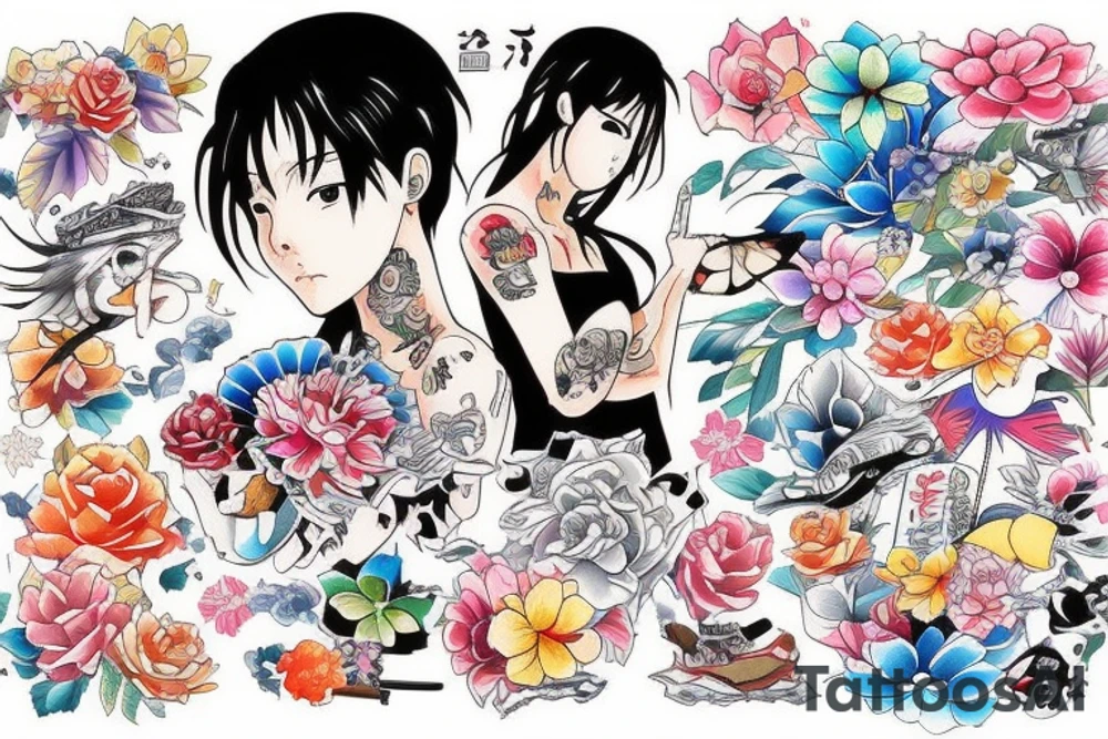 colourful Japan street tattoo idea