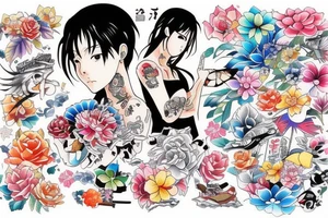 colourful Japan street tattoo idea