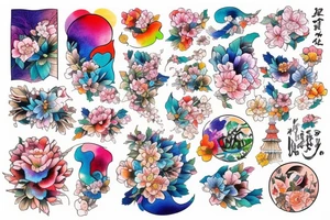 colourful Japan city tattoo idea