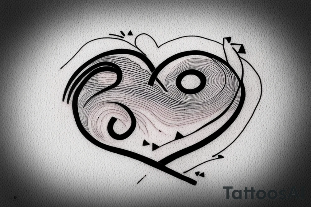 A simple, continuous line forming a heartbeat pattern, with a small heart shape in the middle, and the date "17-04-2023" incorporated into the design tattoo idea