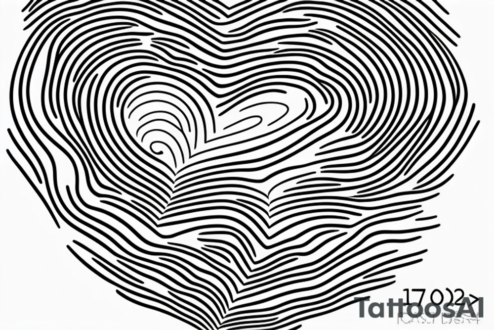 A simple, continuous line forming a heartbeat pattern, with a small heart shape in the middle, and the date "17-04-2023" incorporated into the design tattoo idea