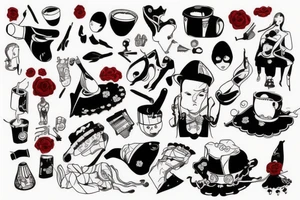 full slave, trash polka + japanese, black end red tattoo idea