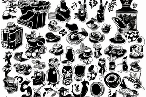 full slave, trash polka + japanese, black end red tattoo idea