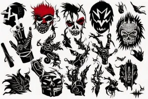 on full arm, trash polka + japanese, black end red tattoo idea