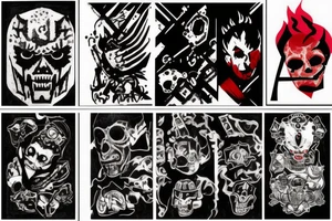 on full arm, trash polka + japanese, black end red tattoo idea