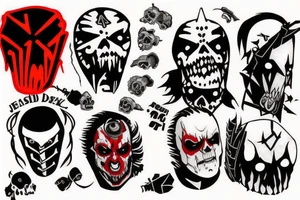 on full arm, trash polka + japanese, black end red
nu skulls tattoo idea