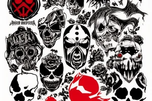 on full arm, trash polka + japanese, black end red
nu skulls tattoo idea