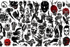 on full arm, trash polka + japanese, black end red
no skulls tattoo idea