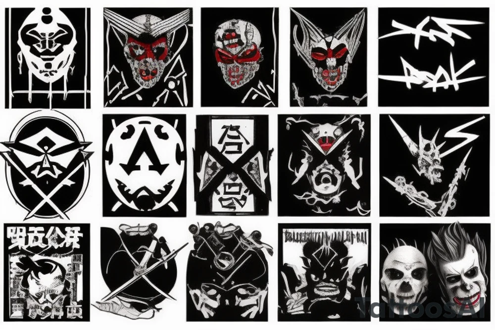 on full arm, trash polka + japanese, black end red
no skulls tattoo idea