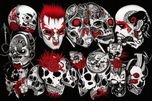 on full arm, trash polka + japanese, black end red
no skulls tattoo idea