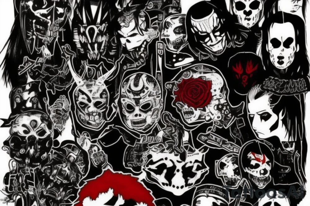 on full arm, trash polka + japanese, black end red
no skulls tattoo idea