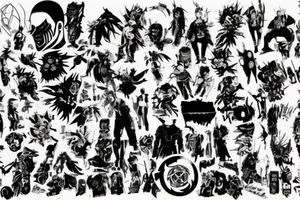 on full arm, trash polka + japanese, black end red
no skulls tattoo idea