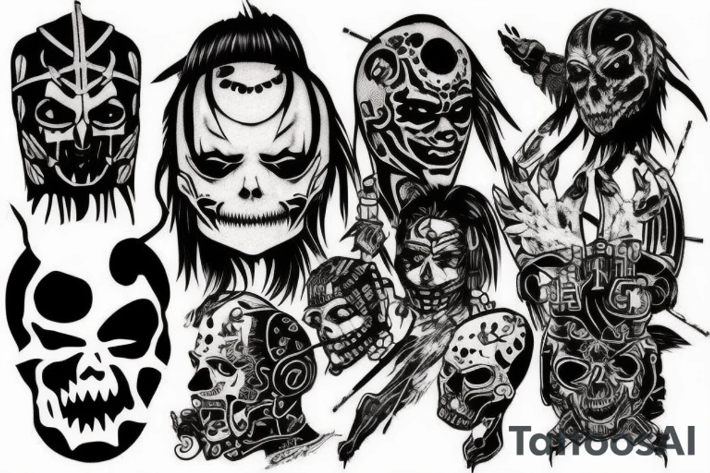 on full arm, trash polka + japanese, black end red
no skulls tattoo idea