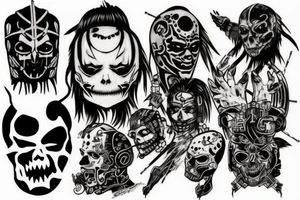 on full arm, trash polka + japanese, black end red
no skulls tattoo idea