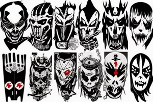 on arm, trash polka + japanese, black end red
no skulls tattoo idea