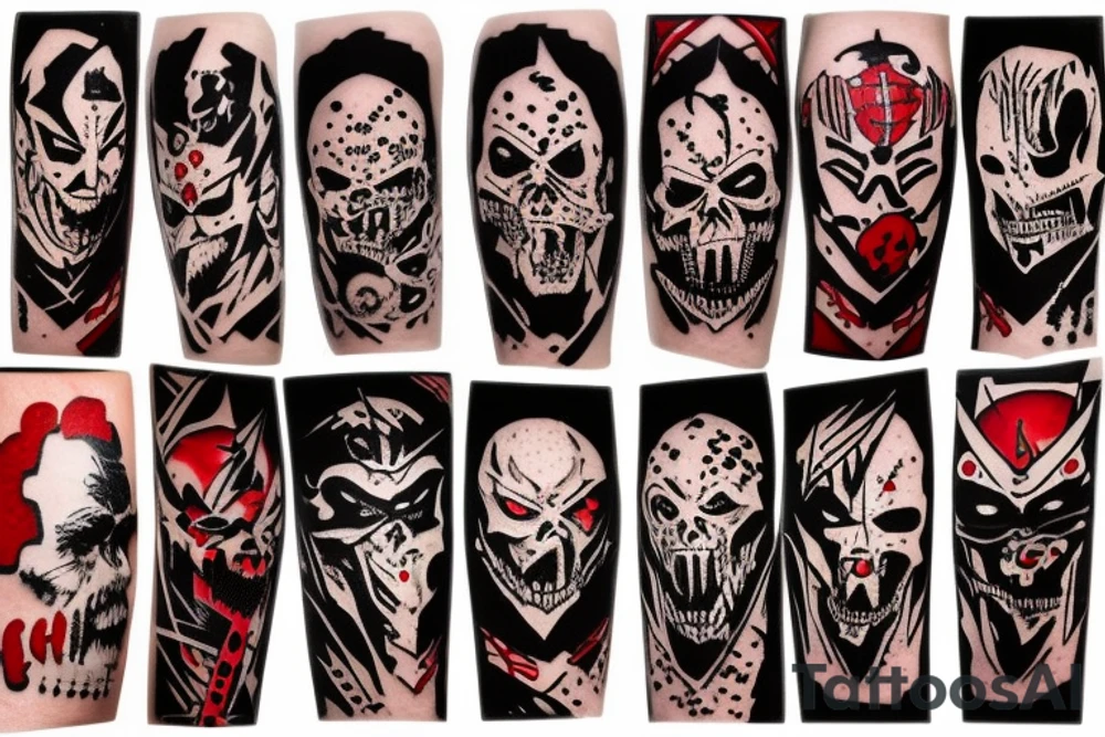 on arm, trash polka + japanese, black end red
no skulls tattoo idea
