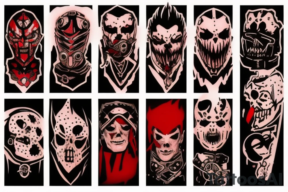 on arm, trash polka, black end red
no skulls tattoo idea