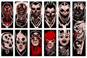 on arm, trash polka, black end red
no skulls tattoo idea