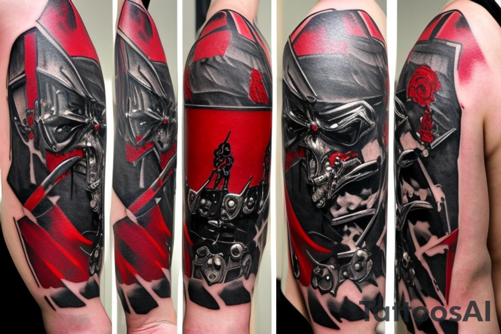 on arm, trash polka, black and red
no skulls tattoo idea
