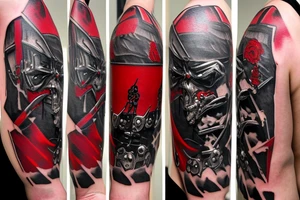 on arm, trash polka, black and red
no skulls tattoo idea
