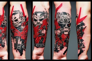 on arm, trash polka, black and red
no skulls tattoo idea