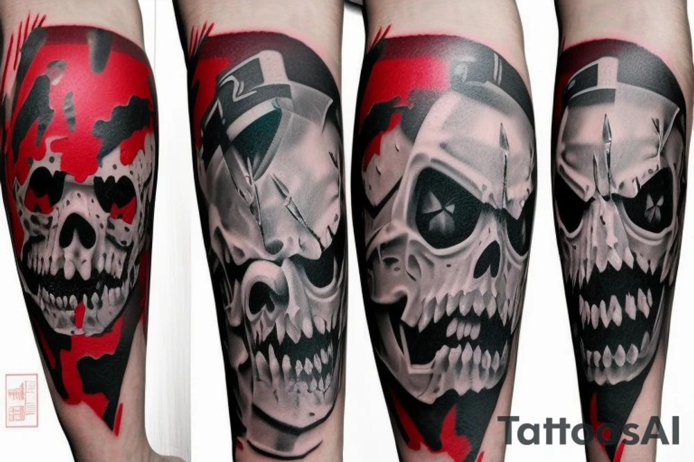 on arm, trash polka, black and red,
no skulls tattoo idea