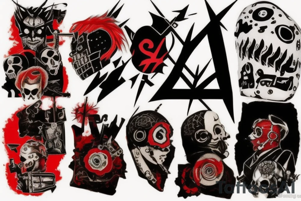 on arm, trash polka, black and red,
no skulls tattoo idea
