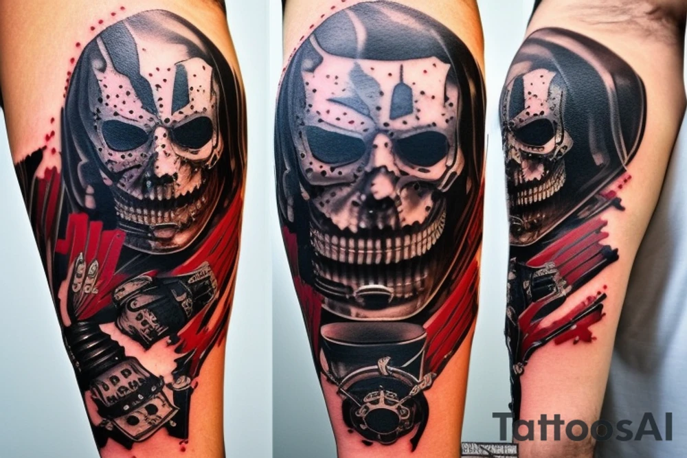 on arm, trash polka, black and red,
no skulls tattoo idea
