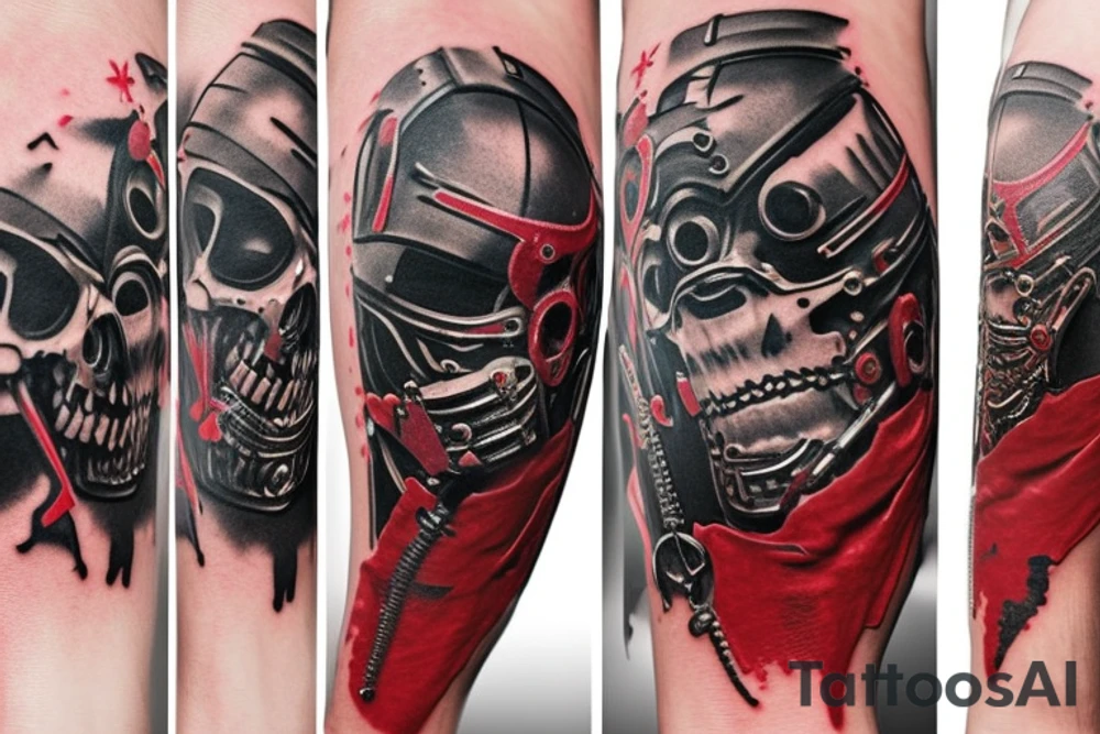on arm, trash polka, black and red,
no skulls tattoo idea