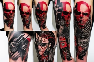 on arm, trash polka, black and red,
no skulls tattoo idea