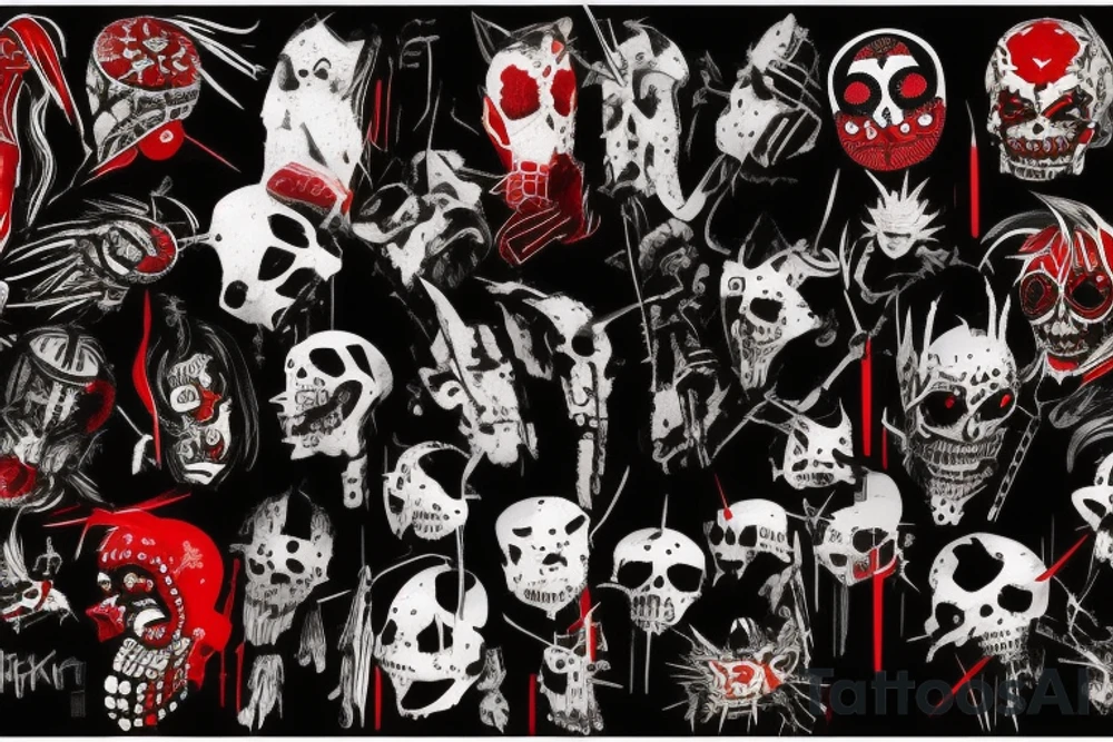 on arm, trash polka, black and red,
no skulls tattoo idea