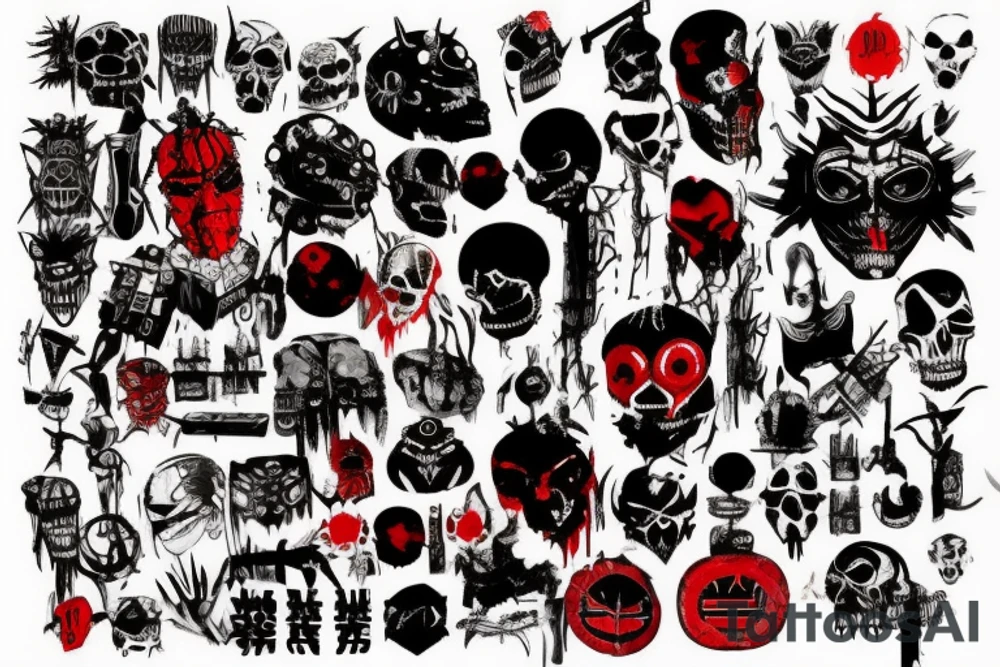 on arm, trash polka, black and red,
no skulls tattoo idea