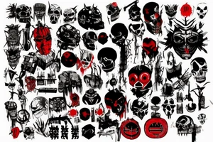 on arm, trash polka, black and red,
no skulls tattoo idea