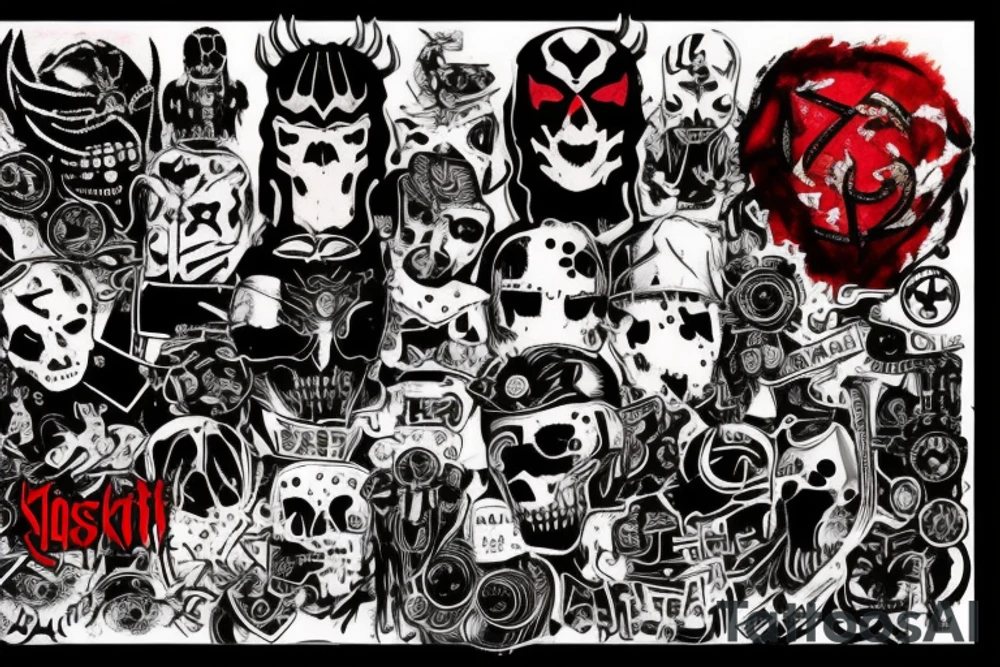 on arm, trash polka, black and red,
no skulls tattoo idea