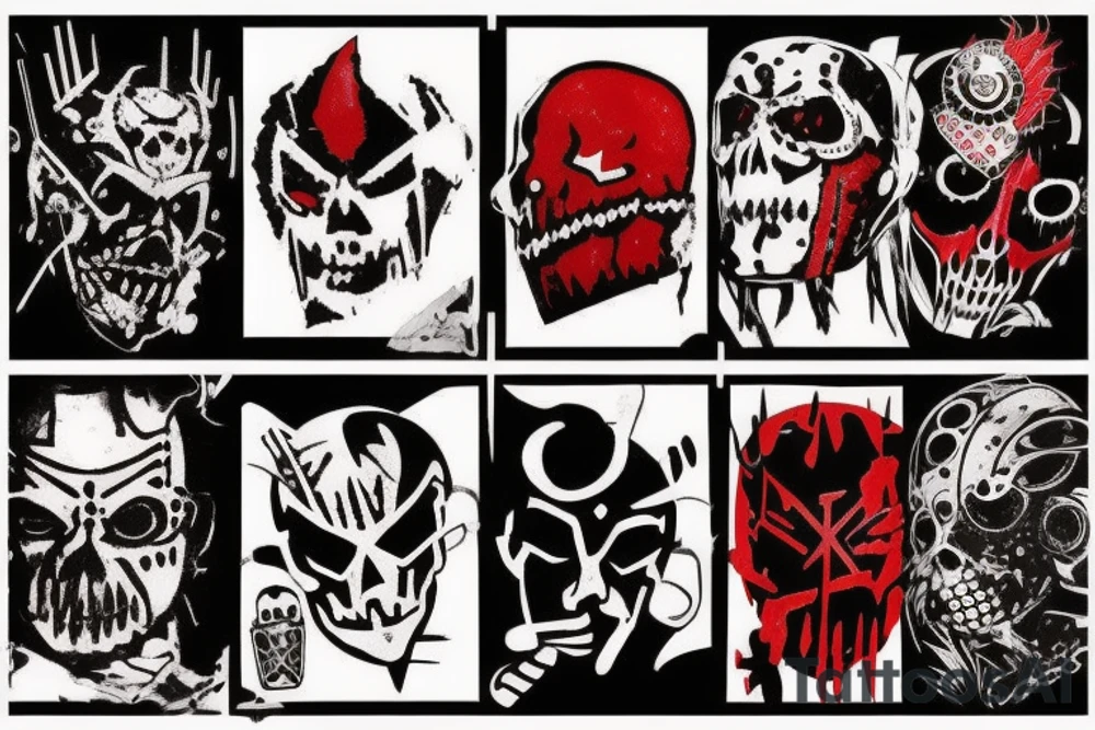on arm, trash polka, black and red,
no skulls tattoo idea