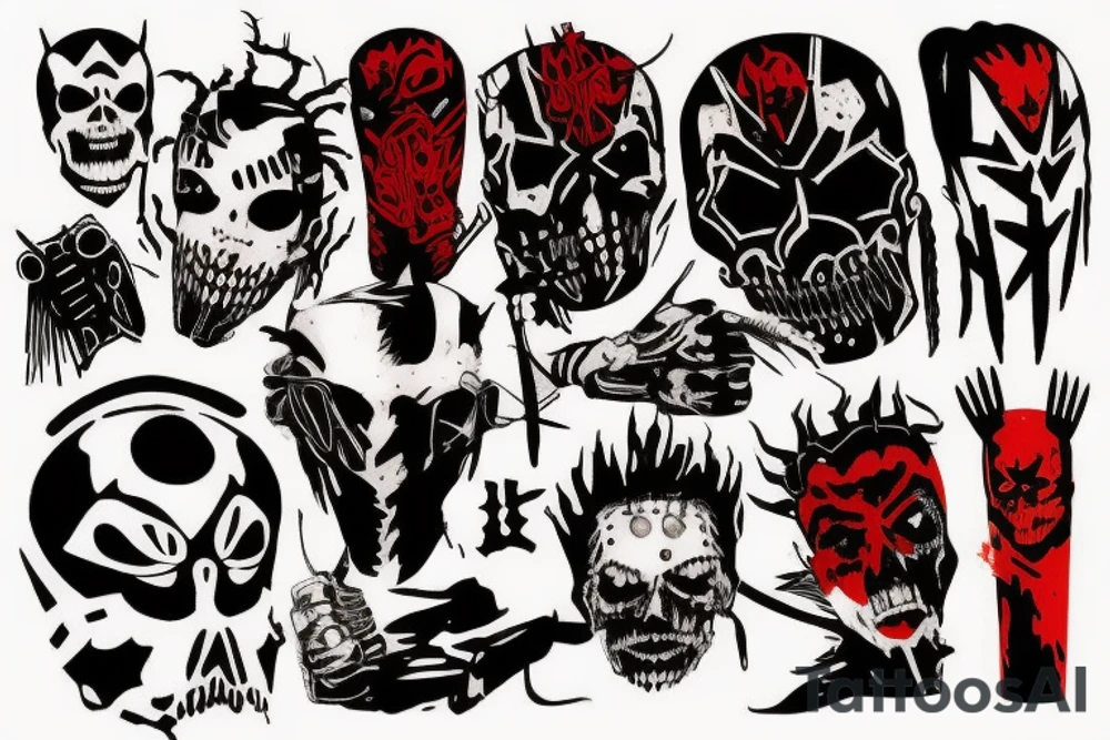 on arm, trash polka, black and red,
no skulls tattoo idea