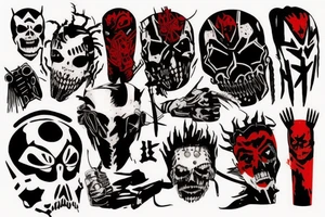 on arm, trash polka, black and red,
no skulls tattoo idea