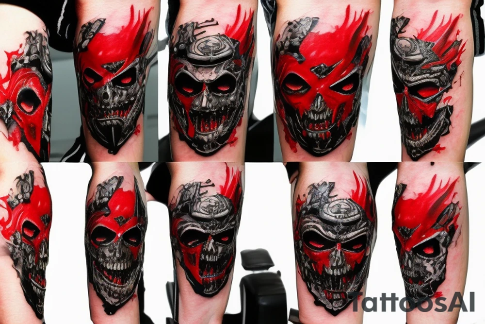 on arm, trash polka, black and red,
no skulls tattoo idea