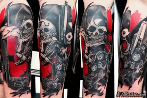 on arm, trash polka, black and red,
no skulls tattoo idea