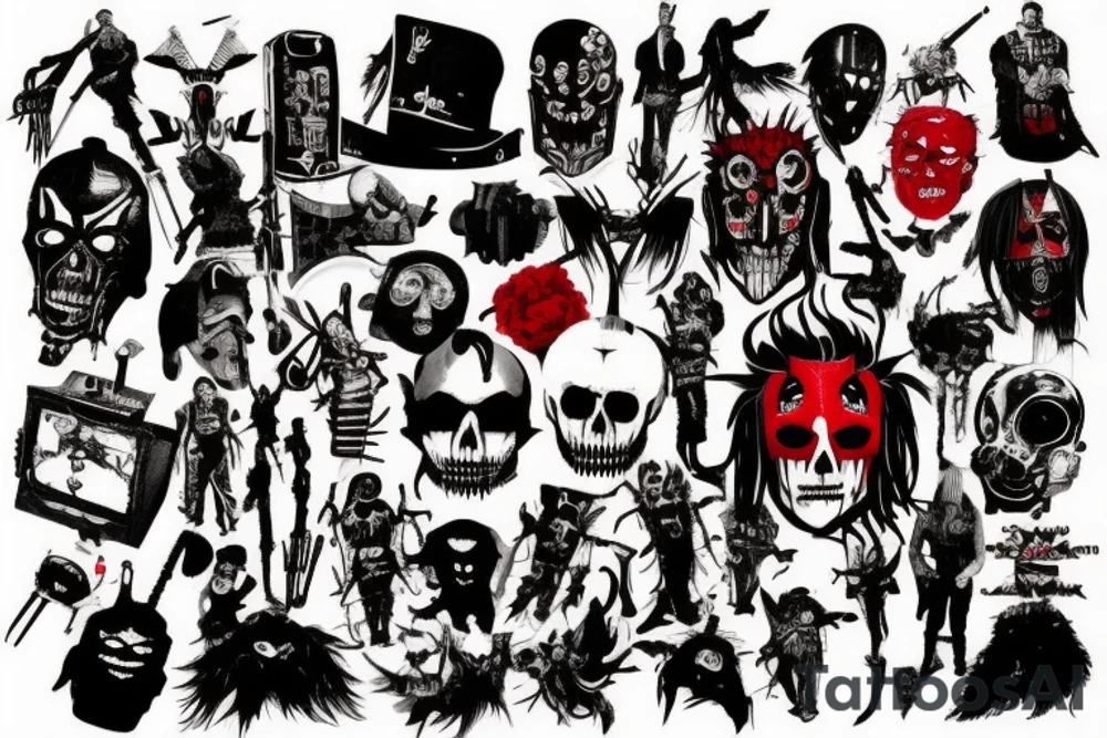 on arm, trash polka, black and red,
no skulls tattoo idea