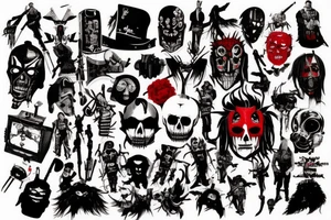 on arm, trash polka, black and red,
no skulls tattoo idea