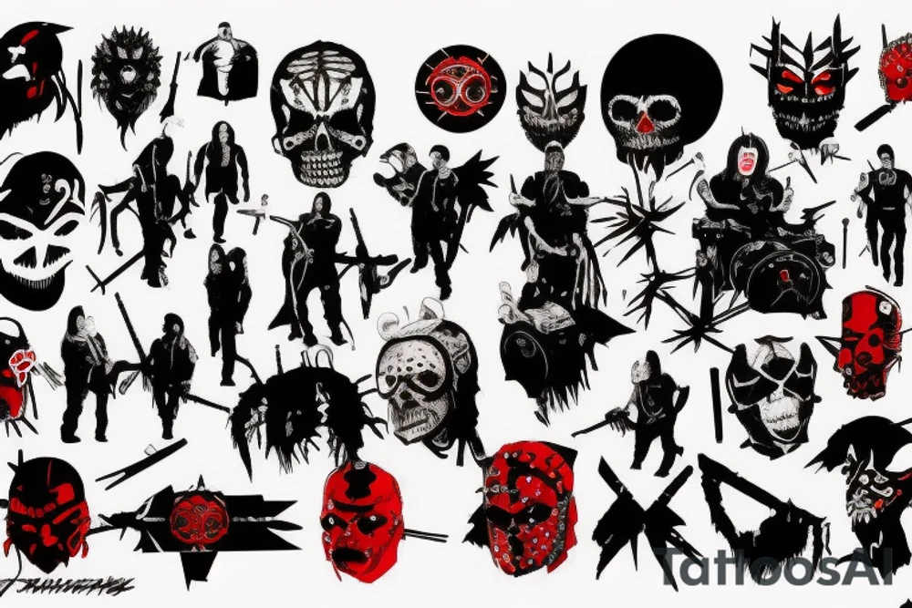 on arm, trash polka, black and red,
no skulls tattoo idea
