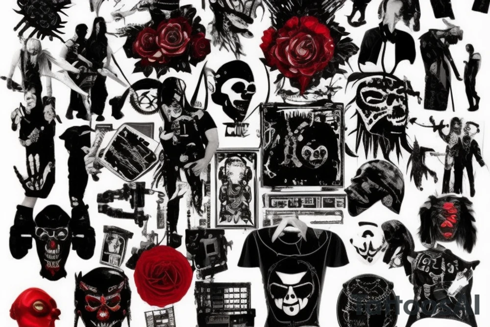 on arm, trash polka, black and red,
no skulls tattoo idea