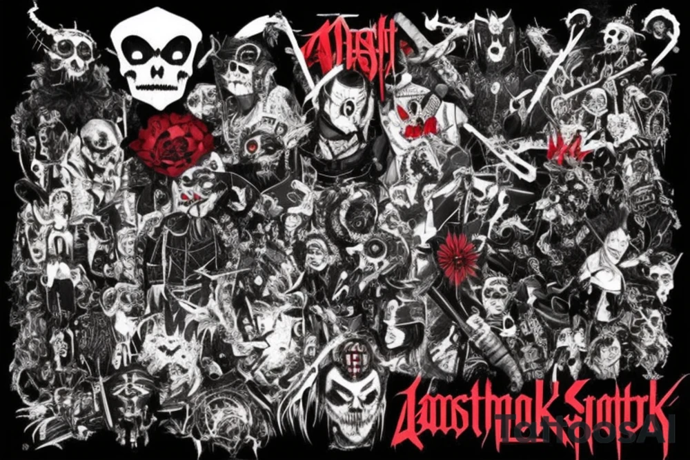 on arm, trash polka, black and red,
no skulls tattoo idea